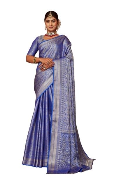 Kanjivaram Women's Pure Silk Brocade Mysore Silk sarees Banarasi Silk Jacquard Zari Work With Unstitched brocket blouse with borders-016 (Lavender) 