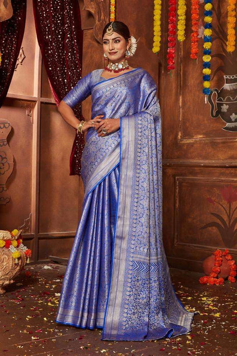 Kanjivaram Women's Pure Silk Brocade Mysore Silk sarees Banarasi Silk Jacquard Zari Work With Unstitched brocket blouse with borders-016 (Lavender) 