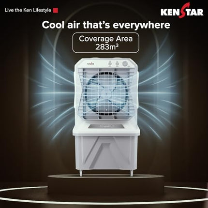 Kenstar AEROGLIDE HC 135 L Desert Air Cooler WITH FRONT LOCKING COMMERCIAL GRADE WHEELS for Home|Anti-Bacterial Honeycomb Pads|High-Speed |80Ft Air Throw|1-Yr Product Warranty|Light Grey 