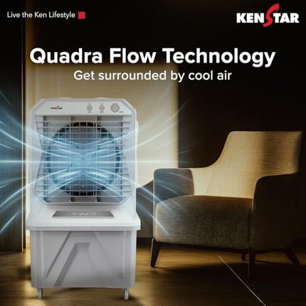 Kenstar AEROGLIDE HC 135 L Desert Air Cooler WITH FRONT LOCKING COMMERCIAL GRADE WHEELS for Home|Anti-Bacterial Honeycomb Pads|High-Speed |80Ft Air Throw|1-Yr Product Warranty|Light Grey 