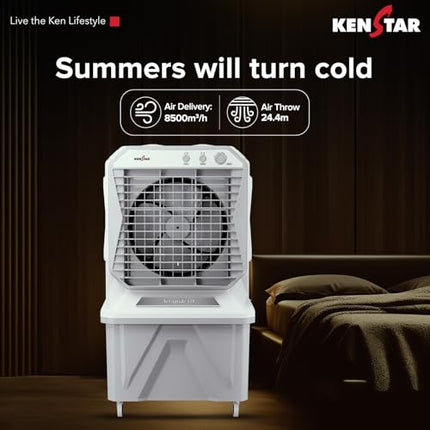 Kenstar AEROGLIDE HC 135 L Desert Air Cooler WITH FRONT LOCKING COMMERCIAL GRADE WHEELS for Home|Anti-Bacterial Honeycomb Pads|High-Speed |80Ft Air Throw|1-Yr Product Warranty|Light Grey 