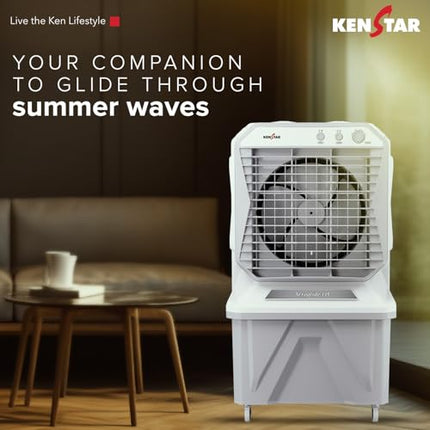 Kenstar AEROGLIDE HC 135 L Desert Air Cooler WITH FRONT LOCKING COMMERCIAL GRADE WHEELS for Home|Anti-Bacterial Honeycomb Pads|High-Speed |80Ft Air Throw|1-Yr Product Warranty|Light Grey 