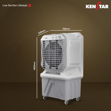 Kenstar AEROGLIDE HC 135 L Desert Air Cooler WITH FRONT LOCKING COMMERCIAL GRADE WHEELS for Home|Anti-Bacterial Honeycomb Pads|High-Speed |80Ft Air Throw|1-Yr Product Warranty|Light Grey 