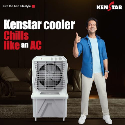 Kenstar AEROGLIDE HC 135 L Desert Air Cooler WITH FRONT LOCKING COMMERCIAL GRADE WHEELS for Home|Anti-Bacterial Honeycomb Pads|High-Speed |80Ft Air Throw|1-Yr Product Warranty|Light Grey 