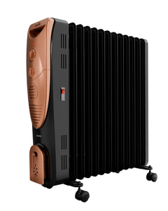 Kenstar Luxora 2900W 13-Fin Oil Filled Room Heater with 400W PTC Fan Heater | 3 Heat Settings | Adjustable Thermostat | Tip-Over Safety | Castor Wheels | 2-Year Warranty (Black & Gold) 