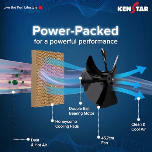 Kenstar MAHA KOOL HC 90 L Desert Air Cooler WITH FRONT LOCKING COMMERCIAL GRADE WHEELS for Home|Anti-Bacterial Honeycomb Pads|High-Speed |Invertor ready|50Ft Air Throw|1-Yr Product Warranty|Grey 