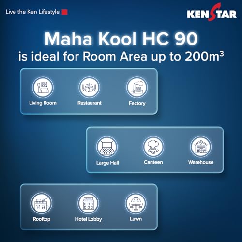Kenstar MAHA KOOL HC 90 L Desert Air Cooler WITH FRONT LOCKING COMMERCIAL GRADE WHEELS for Home|Anti-Bacterial Honeycomb Pads|High-Speed |Invertor ready|50Ft Air Throw|1-Yr Product Warranty|Grey 