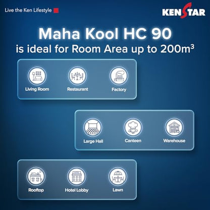 Kenstar MAHA KOOL HC 90 L Desert Air Cooler WITH FRONT LOCKING COMMERCIAL GRADE WHEELS for Home|Anti-Bacterial Honeycomb Pads|High-Speed |Invertor ready|50Ft Air Throw|1-Yr Product Warranty|Grey 