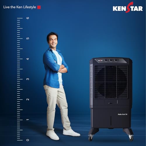 Kenstar MAHA KOOL HC 90 L Desert Air Cooler WITH FRONT LOCKING COMMERCIAL GRADE WHEELS for Home|Anti-Bacterial Honeycomb Pads|High-Speed |Invertor ready|50Ft Air Throw|1-Yr Product Warranty|Grey 