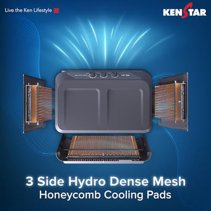 Kenstar MAHA KOOL HC 90 L Desert Air Cooler WITH FRONT LOCKING COMMERCIAL GRADE WHEELS for Home|Anti-Bacterial Honeycomb Pads|High-Speed |Invertor ready|50Ft Air Throw|1-Yr Product Warranty|Grey 