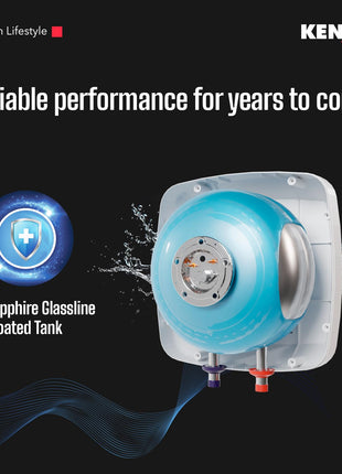 Kenstar Marvel 10-L, 5 Star Rated Storage Water Heater with Superior Glassline Coated Tank, Powerful 2000W Heating Element, Rust Proof Plastic Body and Advanced 3 Level Safety|(White and Blue) 