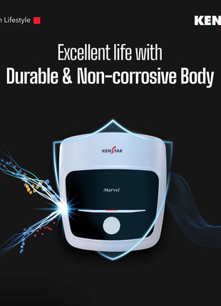 Kenstar Marvel 10-L, 5 Star Rated Storage Water Heater with Superior Glassline Coated Tank, Powerful 2000W Heating Element, Rust Proof Plastic Body and Advanced 3 Level Safety|(White and Blue) 