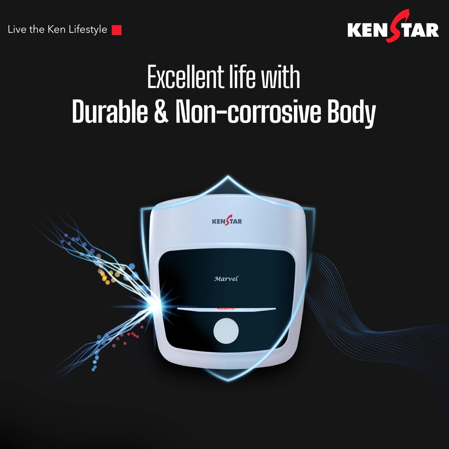 Kenstar Marvel 10-L, 5 Star Rated Storage Water Heater with Superior Glassline Coated Tank, Powerful 2000W Heating Element, Rust Proof Plastic Body and Advanced 3 Level Safety|(White and Blue) 
