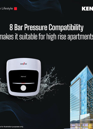 Kenstar Marvel 10-L, 5 Star Rated Storage Water Heater with Superior Glassline Coated Tank, Powerful 2000W Heating Element, Rust Proof Plastic Body and Advanced 3 Level Safety|(White and Blue) 