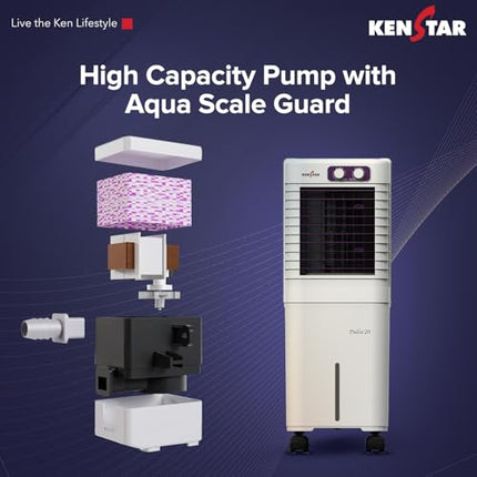 Kenstar PULSE HC 20 Portable/Room/Personal Air Cooler For Home| Honeycomb Pad |High Speed Fan |15 Ft Powerful Air Throw|Inverter compatible |Portable Cooler-Room|1-Yr Product Warranty|White & Purple 