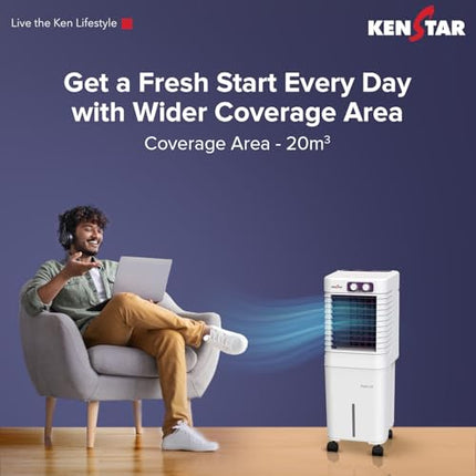 Kenstar PULSE HC 20 Portable/Room/Personal Air Cooler For Home| Honeycomb Pad |High Speed Fan |15 Ft Powerful Air Throw|Inverter compatible |Portable Cooler-Room|1-Yr Product Warranty|White & Purple 