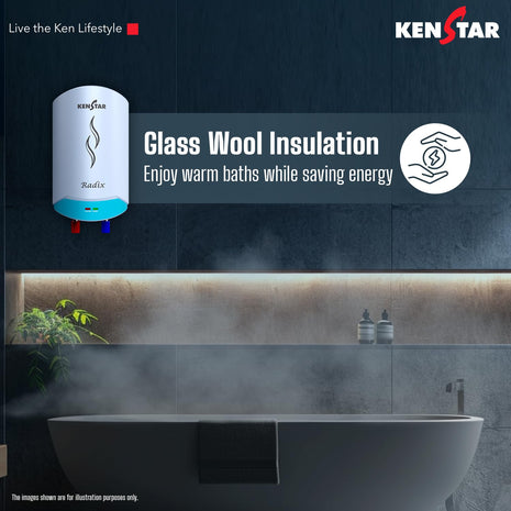 Kenstar Radix |3L|3000-Watts Powerful Heating | Electric Instant Water Heater (Geyser) |High Grade SS Tank with Advanced 4 Level Safety| Rust-Proof| White| Wall Mounting 