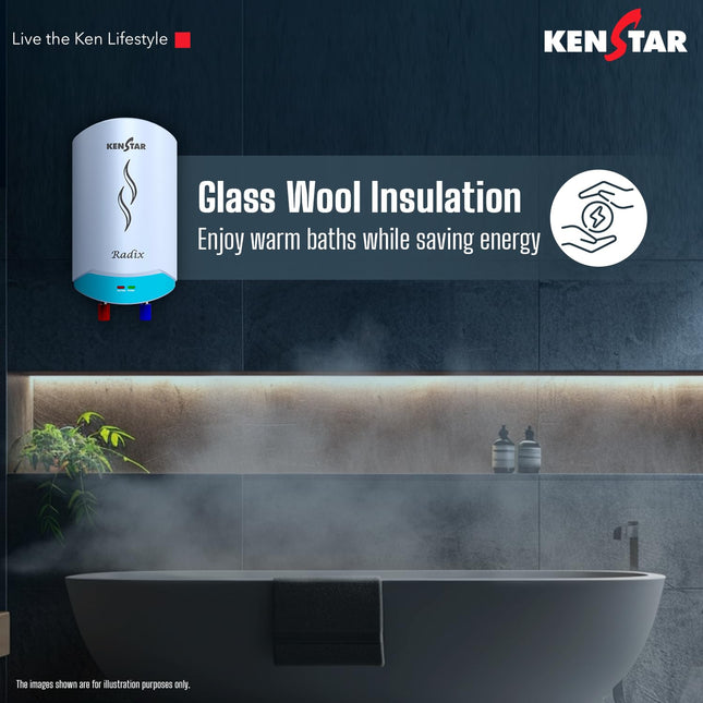 Kenstar Radix |3L|3000-Watts Powerful Heating | Electric Instant Water Heater (Geyser) |High Grade SS Tank with Advanced 4 Level Safety| Rust-Proof| White| Wall Mounting 
