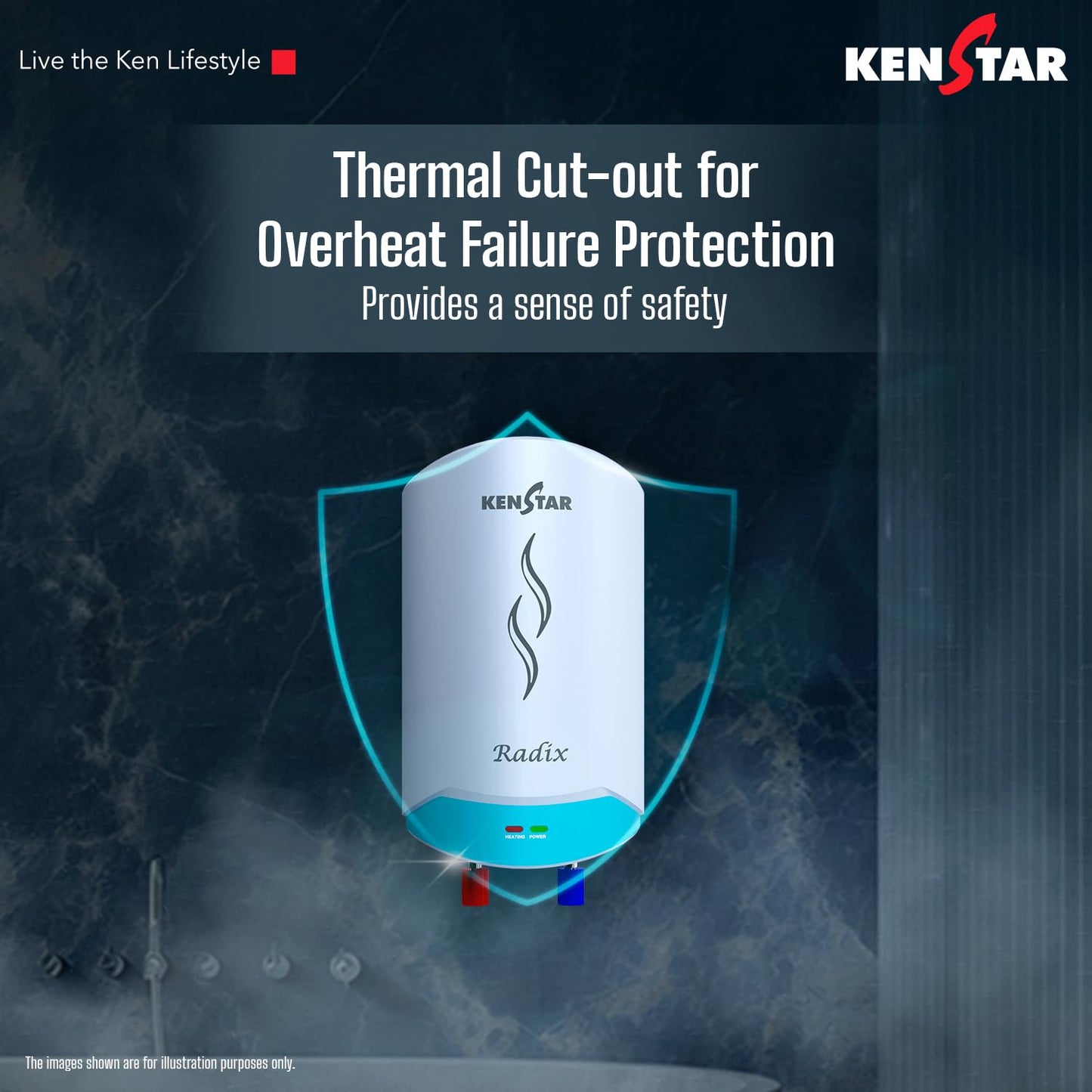 Kenstar Radix |3L|3000-Watts Powerful Heating | Electric Instant Water Heater (Geyser) |High Grade SS Tank with Advanced 4 Level Safety| Rust-Proof| White| Wall Mounting 