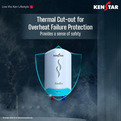 Kenstar Radix |3L|3000-Watts Powerful Heating | Electric Instant Water Heater (Geyser) |High Grade SS Tank with Advanced 4 Level Safety| Rust-Proof| White| Wall Mounting 