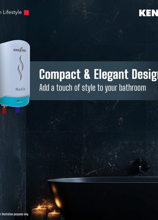 Kenstar Radix |3L|3000-Watts Powerful Heating | Electric Instant Water Heater (Geyser) |High Grade SS Tank with Advanced 4 Level Safety| Rust-Proof| White| Wall Mounting 