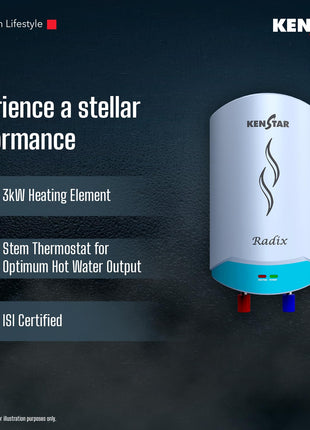 Kenstar Radix |3L|3000-Watts Powerful Heating | Electric Instant Water Heater (Geyser) |High Grade SS Tank with Advanced 4 Level Safety| Rust-Proof| White| Wall Mounting 