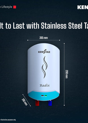 Kenstar Radix |3L|3000-Watts Powerful Heating | Electric Instant Water Heater (Geyser) |High Grade SS Tank with Advanced 4 Level Safety| Rust-Proof| White| Wall Mounting 