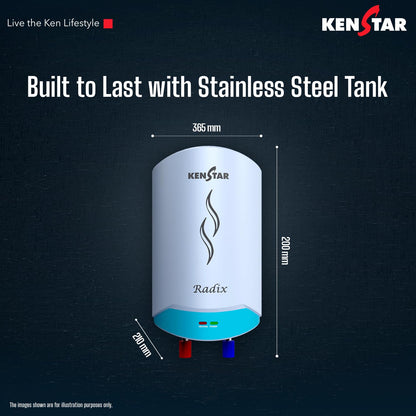 Kenstar Radix |3L|3000-Watts Powerful Heating | Electric Instant Water Heater (Geyser) |High Grade SS Tank with Advanced 4 Level Safety| Rust-Proof| White| Wall Mounting 
