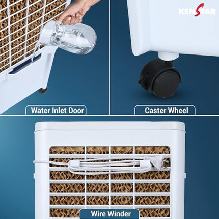 Kenstar TallDe HC 27 L Room/Personal Air Cooler For Home| Honeycomb Pad |High Speed Fan |35 Ft Powerful Air Throw|Inverter compatible |Portable Cooler-Room|1-Yr Product Warranty|White & Black 