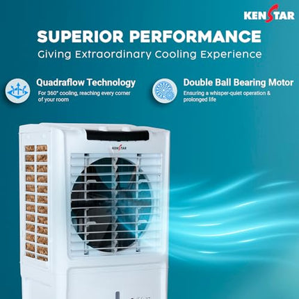 Kenstar TallDe HC 27 L Room/Personal Air Cooler For Home| Honeycomb Pad |High Speed Fan |35 Ft Powerful Air Throw|Inverter compatible |Portable Cooler-Room|1-Yr Product Warranty|White & Black 