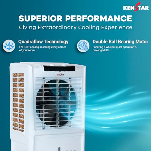 Kenstar TallDe HC 27 L Room/Personal Air Cooler For Home| Honeycomb Pad |High Speed Fan |35 Ft Powerful Air Throw|Inverter compatible |Portable Cooler-Room|1-Yr Product Warranty|White & Black 