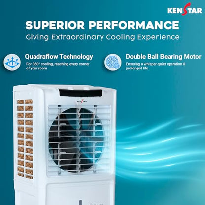 Kenstar TallDe HC 27 L Room/Personal Air Cooler For Home| Honeycomb Pad |High Speed Fan |35 Ft Powerful Air Throw|Inverter compatible |Portable Cooler-Room|1-Yr Product Warranty|White & Black 