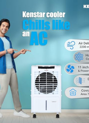 Kenstar TallDe HC 27 L Room/Personal Air Cooler For Home| Honeycomb Pad |High Speed Fan |35 Ft Powerful Air Throw|Inverter compatible |Portable Cooler-Room|1-Yr Product Warranty|White & Black 
