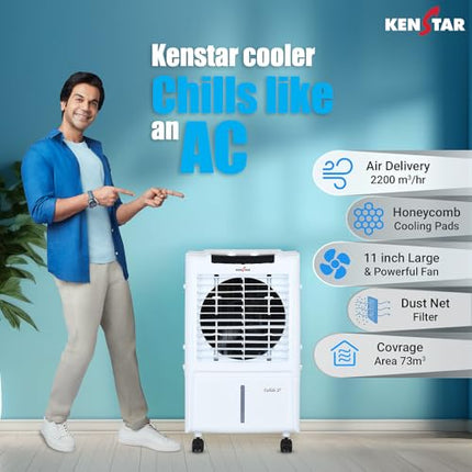 Kenstar TallDe HC 27 L Room/Personal Air Cooler For Home| Honeycomb Pad |High Speed Fan |35 Ft Powerful Air Throw|Inverter compatible |Portable Cooler-Room|1-Yr Product Warranty|White & Black 