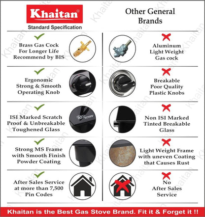 Khaitan 4 Burner Phantom Black Hobtop, Automatic Ignition Toughened Glass Top Open Cooktop Gas Stove With 1 Year Warranty 