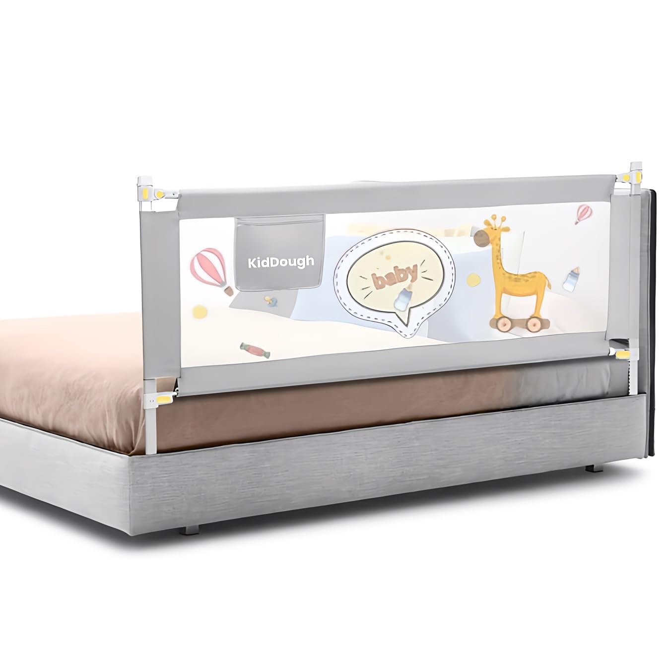 KidDough Bed Rail Guard for Kids Safety 6ft - 1 Side, Grey | Bed Rail for Baby Safety, Adjustable Height, Foldable Safeguard for Baby Proofing 