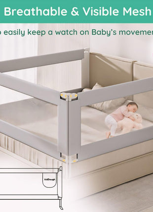 KidDough Bed Rail Guard for Kids Safety 6ft - 1 Side, Grey | Bed Rail for Baby Safety, Adjustable Height, Foldable Safeguard for Baby Proofing 