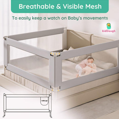 KidDough Bed Rail Guard for Kids Safety 6ft - 1 Side, Grey | Bed Rail for Baby Safety, Adjustable Height, Foldable Safeguard for Baby Proofing 