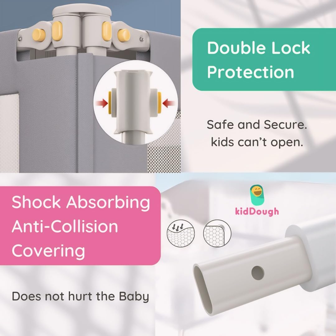 KidDough Bed Rail Guard for Kids Safety 6ft - 1 Side, Grey | Bed Rail for Baby Safety, Adjustable Height, Foldable Safeguard for Baby Proofing 