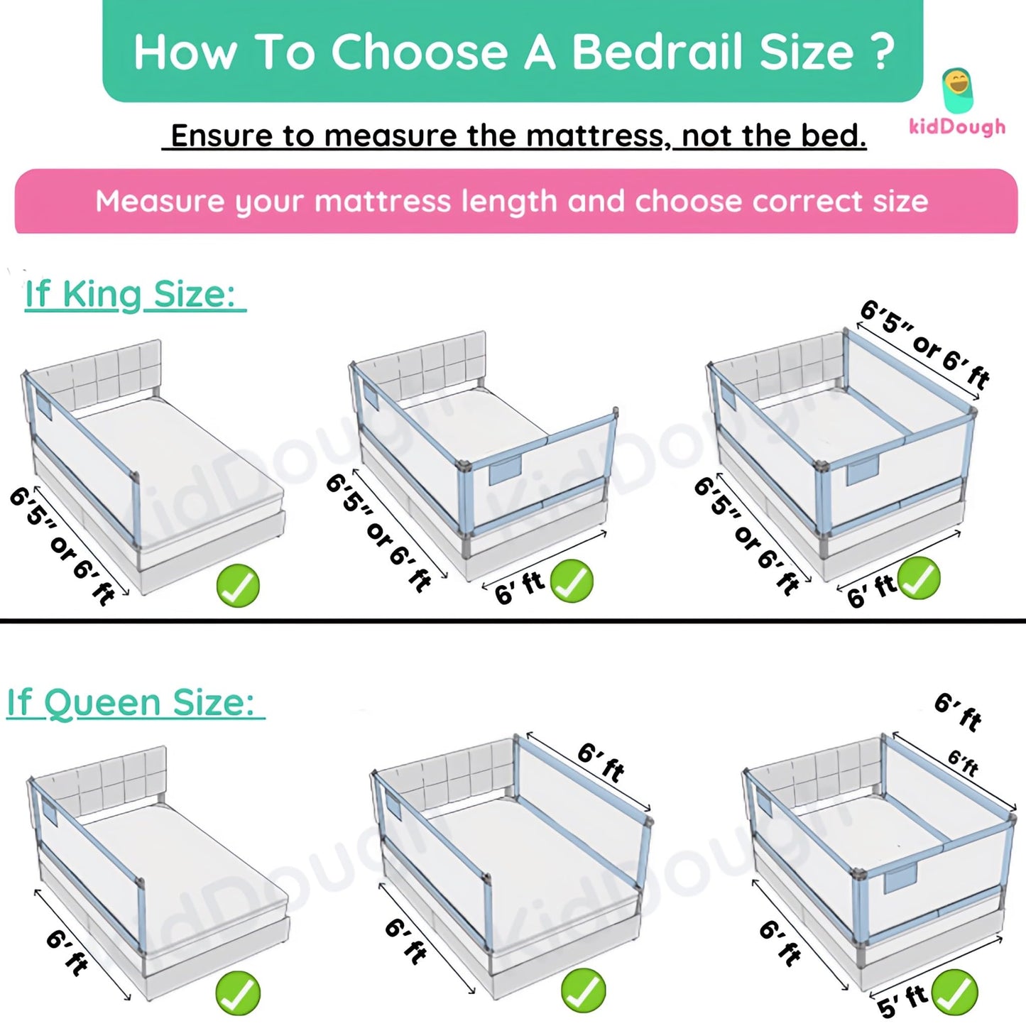 KidDough Bed Rail Guard for Kids Safety 6ft - 1 Side, Grey | Bed Rail for Baby Safety, Adjustable Height, Foldable Safeguard for Baby Proofing 