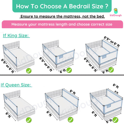KidDough Bed Rail Guard for Kids Safety 6ft - 1 Side, Grey | Bed Rail for Baby Safety, Adjustable Height, Foldable Safeguard for Baby Proofing 