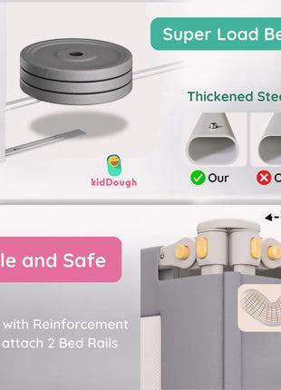 KidDough Bed Rail Guard for Kids Safety 6ft - 1 Side, Grey | Bed Rail for Baby Safety, Adjustable Height, Foldable Safeguard for Baby Proofing 