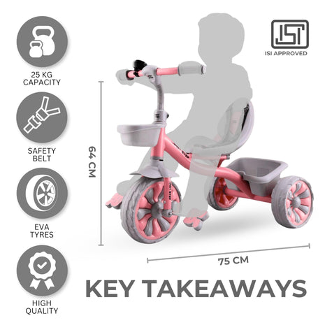 Kids First Step Trike Cycle for Kids Cycle 2-5 Years | Tricycles for Boy&Girl | Multicolor Baby Cycle, Bicycle for Kids, Bike for Kids with Durable EVA Wheels | Bell & Basket for Toys (Pink) 