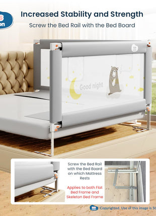 Kids Station Baby Bed Rail Guard for Kid Safety (6ft x 2.6ft), 180cm x 80cm, Baby Safety, Adjustable Height, Foldable Safeguard for Baby Proofing King Size Bed (6'0" x 6'0", 3 Side, Grey) 