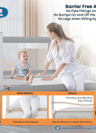 Kids Station Baby Bed Rail Guard for Kid Safety (6ft x 2.6ft), 180cm x 80cm, Baby Safety, Adjustable Height, Foldable Safeguard for Baby Proofing King Size Bed (6'0" x 6'0", 3 Side, Grey) 