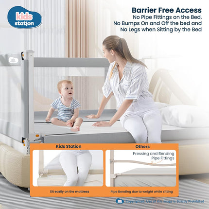 Kids Station Baby Bed Rail Guard for Kid Safety (6ft x 2.6ft), 180cm x 80cm, Baby Safety, Adjustable Height, Foldable Safeguard for Baby Proofing King Size Bed (6'0" x 6'0", 3 Side, Grey) 