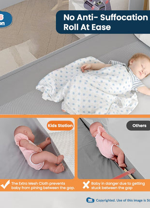 Kids Station Baby Bed Rail Guard for Kid Safety (6ft x 2.6ft), 180cm x 80cm, Baby Safety, Adjustable Height, Foldable Safeguard for Baby Proofing King Size Bed (6'0" x 6'0", 3 Side, Grey) 