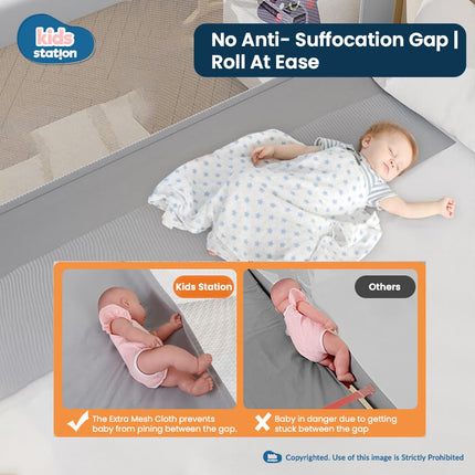 Kids Station Baby Bed Rail Guard for Kid Safety (6ft x 2.6ft), 180cm x 80cm, Baby Safety, Adjustable Height, Foldable Safeguard for Baby Proofing King Size Bed (6'0" x 6'0", 3 Side, Grey) 