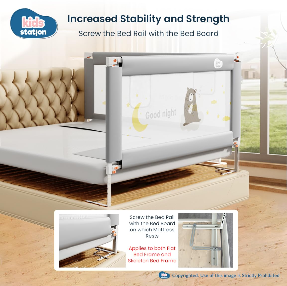 Kids Station Bed Rail for Baby Safety (6ft x 2.6ft), 180cm x 80cm, Baby Safety, Adjustable Height, Foldable Safeguard for Baby Proofing King Size Bed (6'0", 1 Side, Grey) 