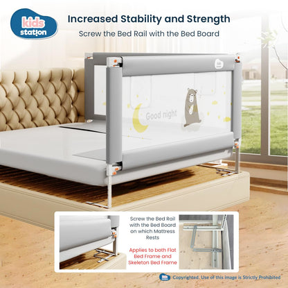 Kids Station Bed Rail for Baby Safety (6ft x 2.6ft), 180cm x 80cm, Baby Safety, Adjustable Height, Foldable Safeguard for Baby Proofing King Size Bed (6'0", 1 Side, Grey) 